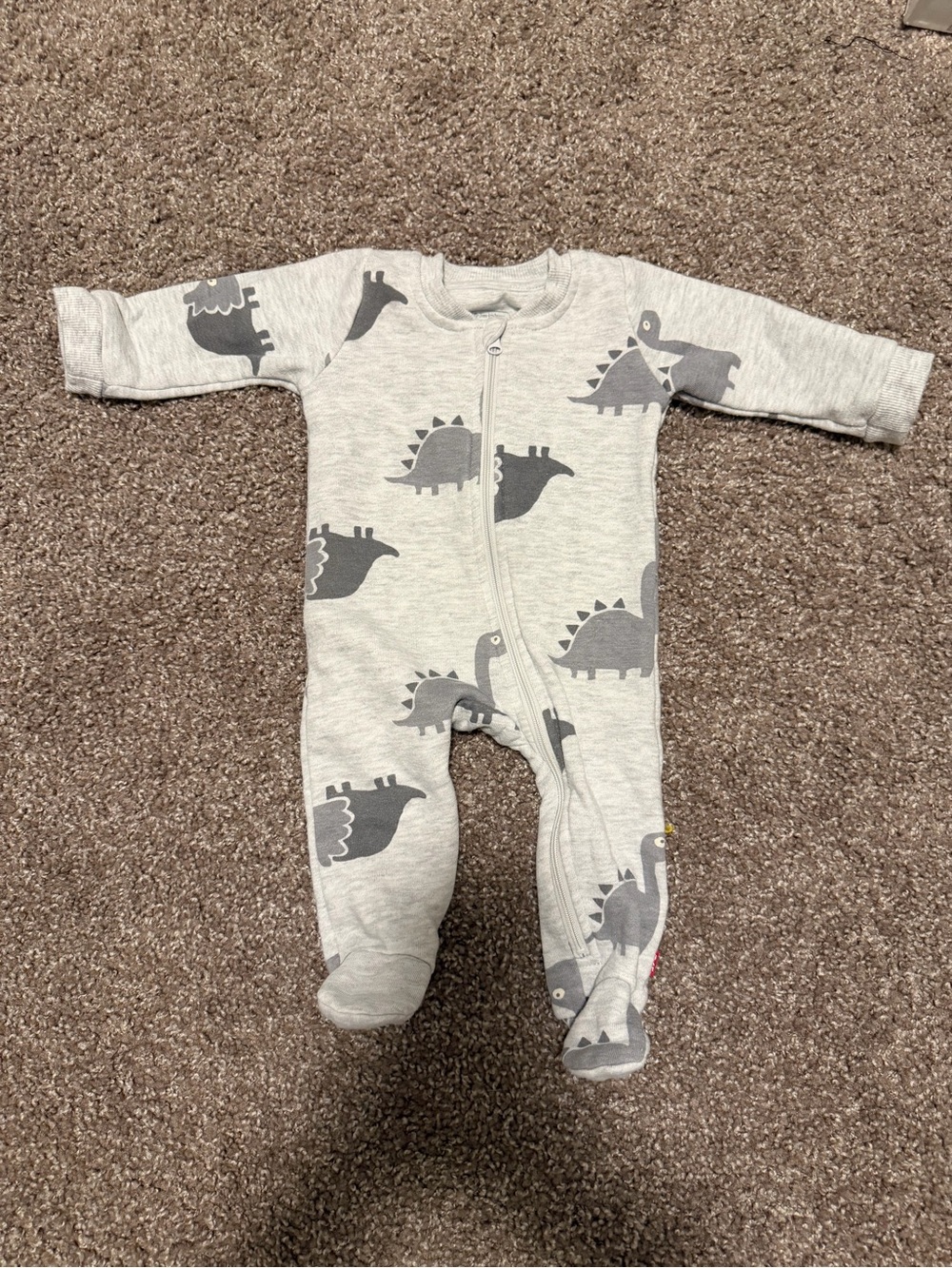 Gray Dinosaur Print Baby One-Piece Footed Sleeper